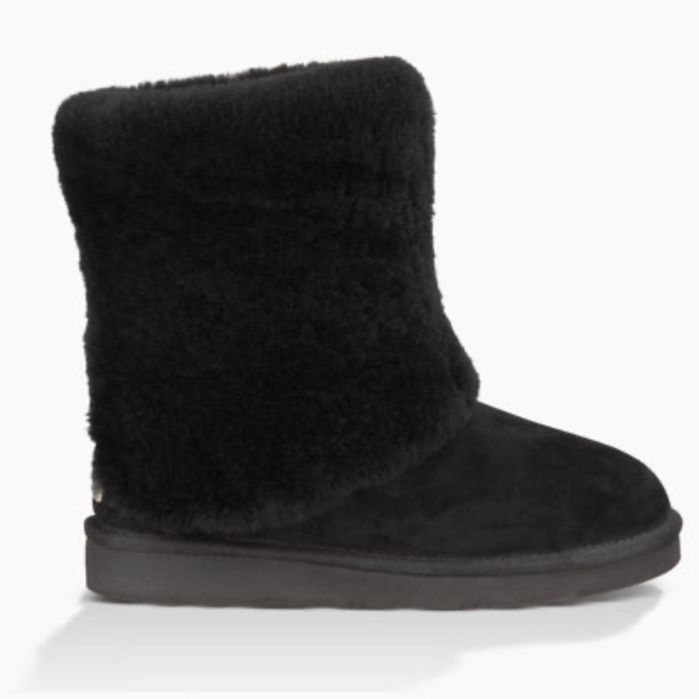 UGG PATTEN Black Suede Sheepkin Boots Size 6
